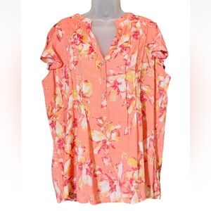 Cocomo Woman Floral Pleated Flutter Sleeve Cottagecore Popover Top size 1X